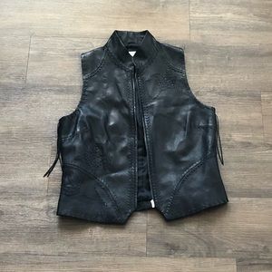Black Leather Zip-Up Vest
